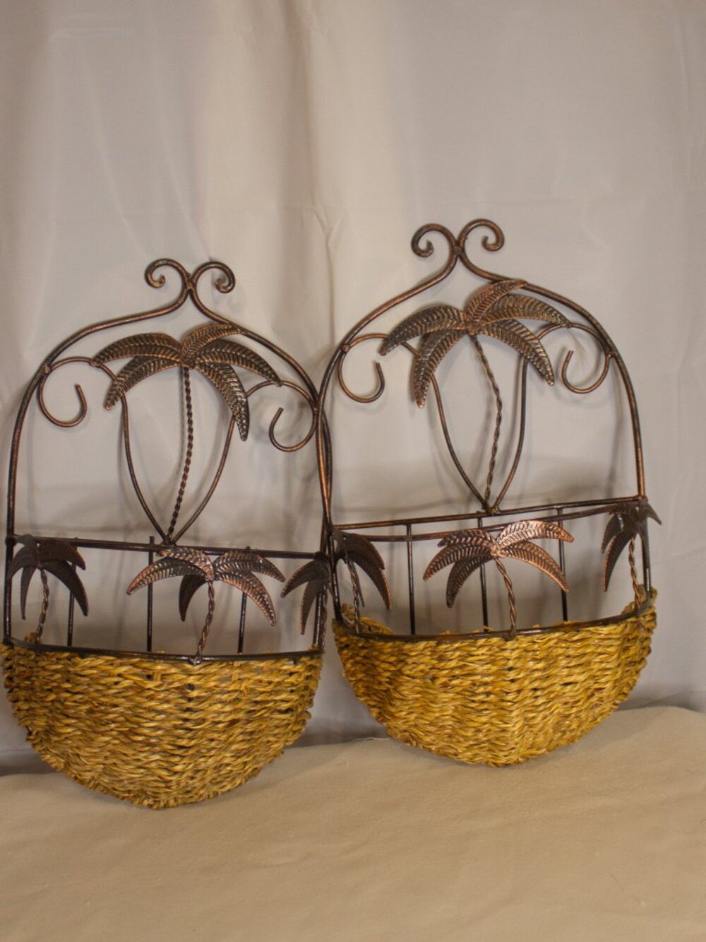 Palm Tree Wall Baskets • Coastal Boho Home Décor • Set of 2